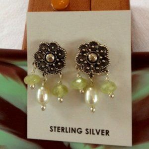 925 Silver Flower with Pearls Post Earrings